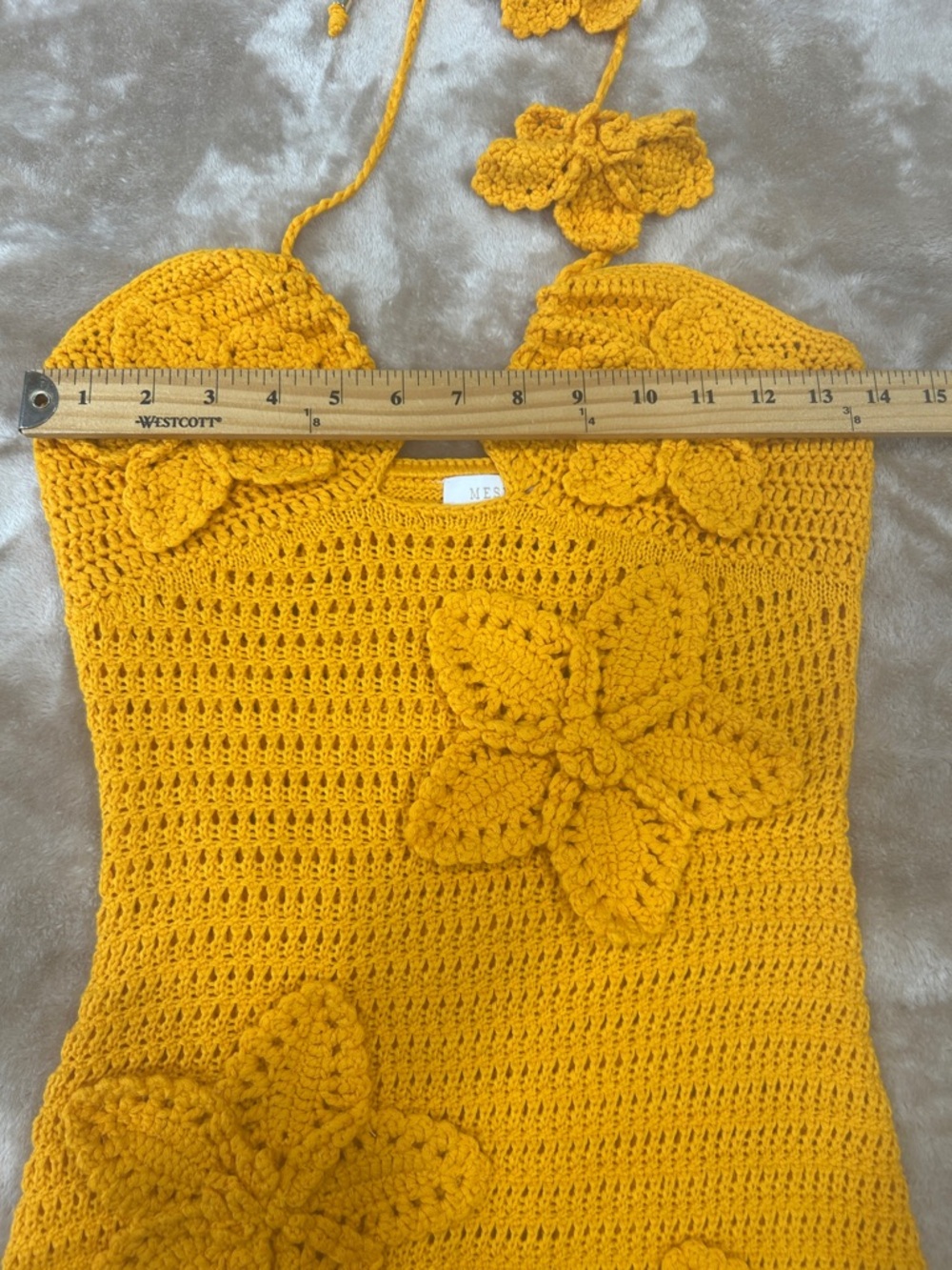 Meshki Kyla Crochet orange Halter Maxi Dress Sz small Floral Applique boho - Picture 8 of 13
